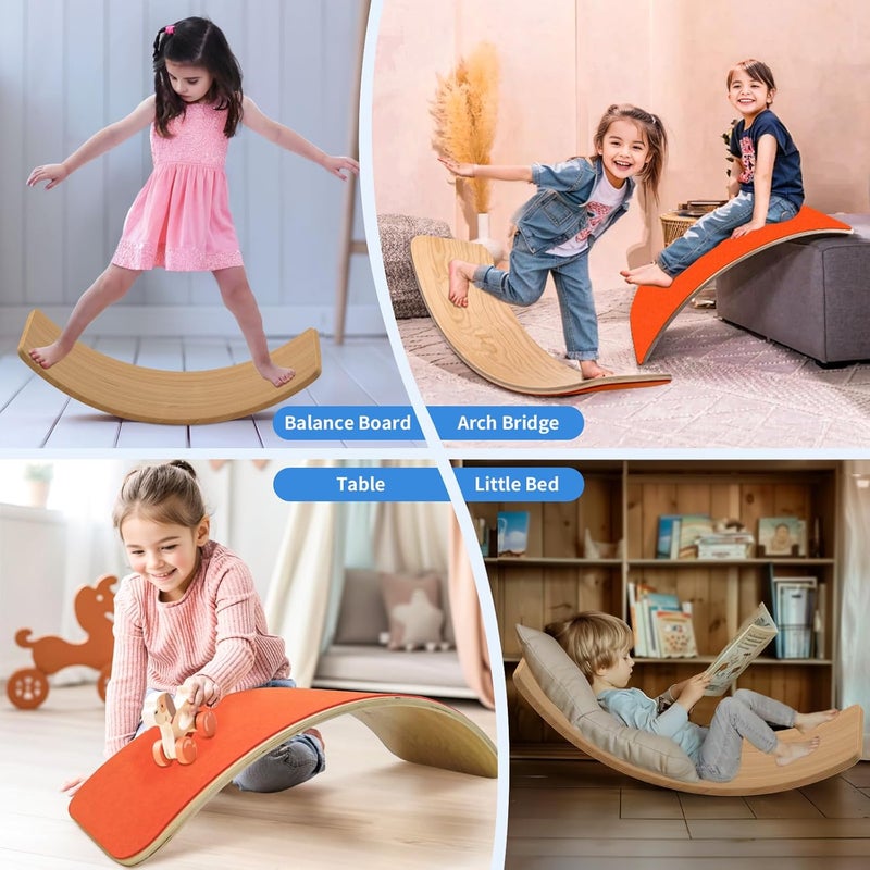 EDUTREE Wooden Wobble Balance Board for Kids, Balance Beam Rocker Board for Toddlers Adults, Montessori Waldorf Learning Toys for Yoga Exercise - Image 5